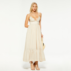 Resort style v-neck double strap backless suspender dress