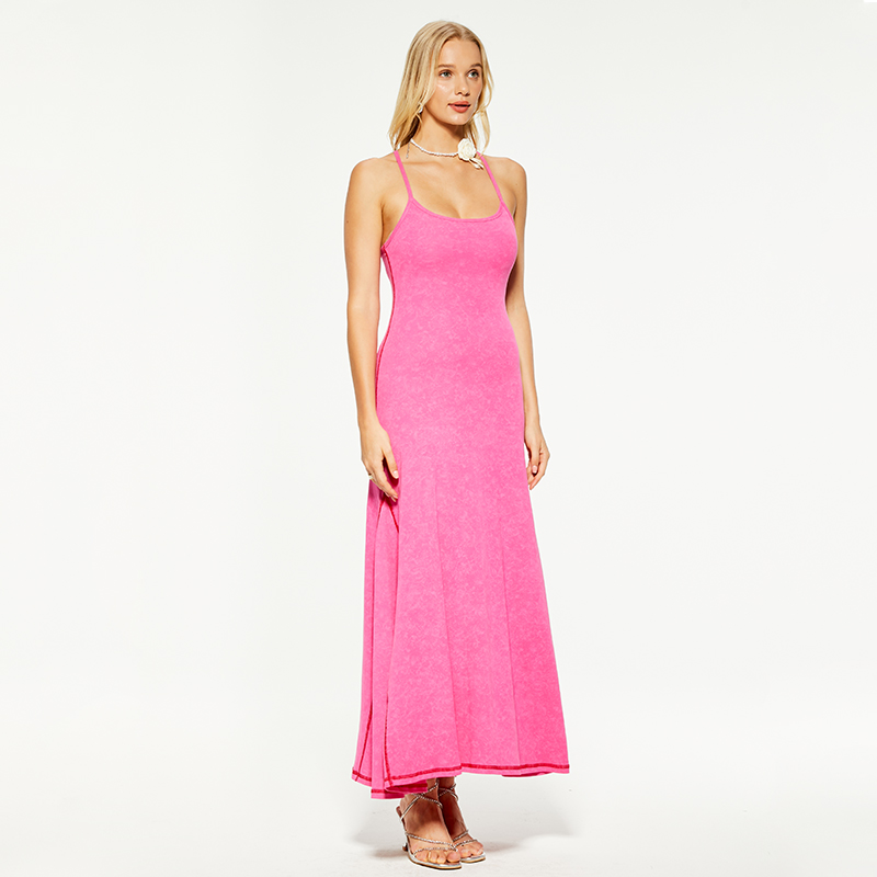 Slim fit pink backless cotton suspender dress