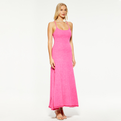 Slim fit pink backless cotton suspender dress