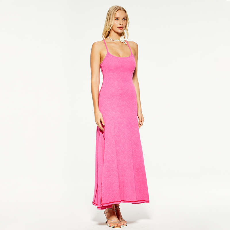 Slim fit pink backless cotton suspender dress