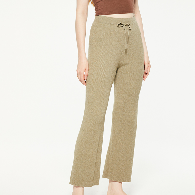 Elastic waist cotton and linen blend knitted pants