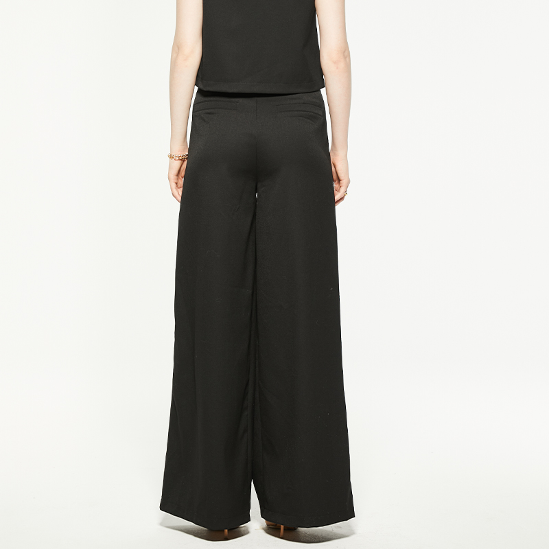 Commuting black high-waisted loose wide-leg pants