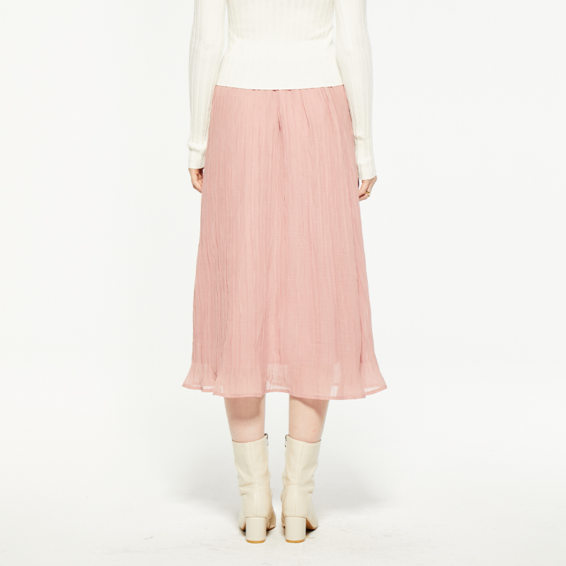 Pink fungus-trimmed chiffon midi skirt