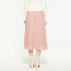 Pink fungus-trimmed chiffon midi skirt