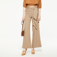 Brown Wrap Belt Wide Leg Pants