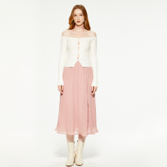 One-shoulder hollow knitted long-sleeved top