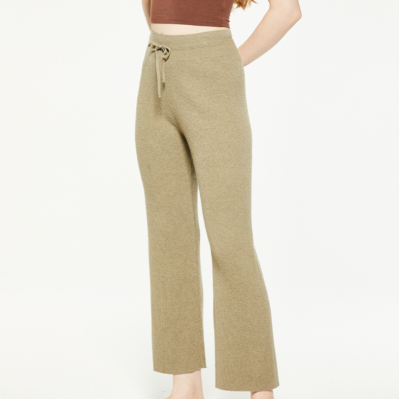 Elastic waist cotton and linen blend knitted pants