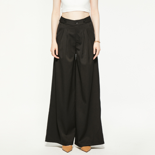 Commuting black high-waisted loose wide-leg pants