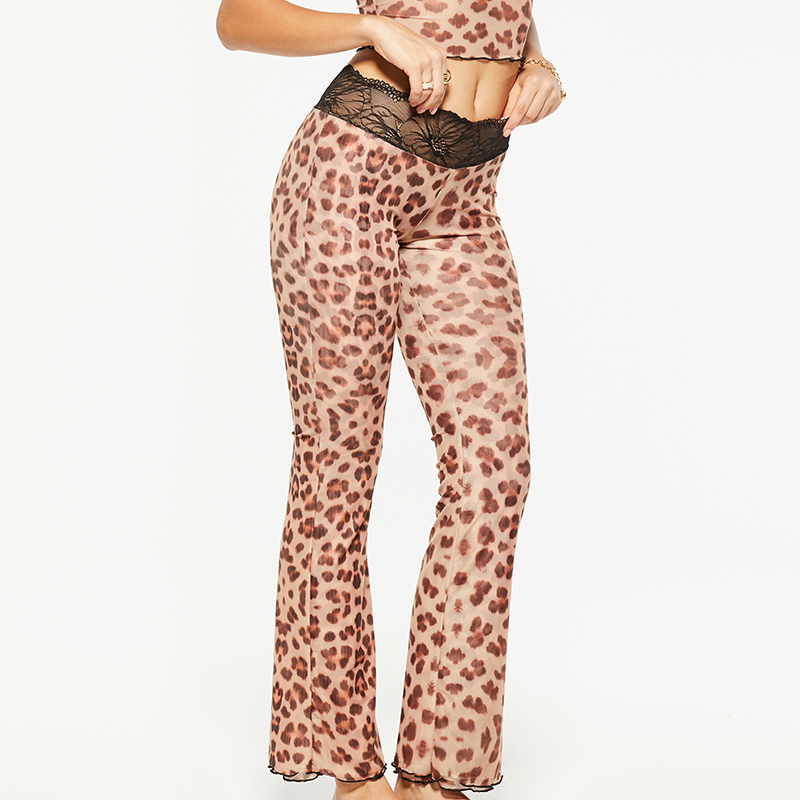 Lace leopard skinny flared pants