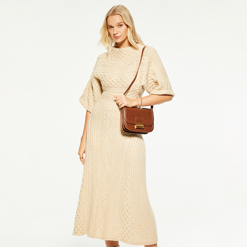 Artisanal Charm Boat Neck Cable Knit Dress
