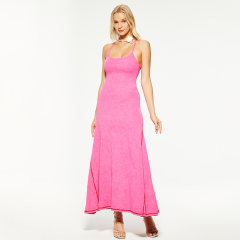 Slim fit pink backless cotton suspender dress