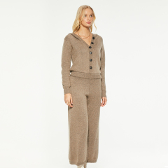 Brown Long Knit Wool Blend Hooded Jumpsuit