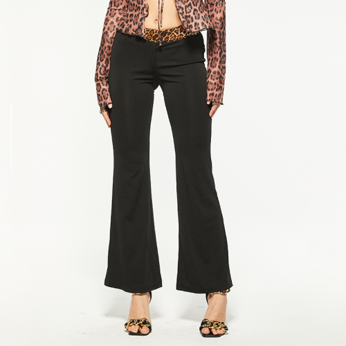 Sexy high-waisted leopard print black stretch flared pants