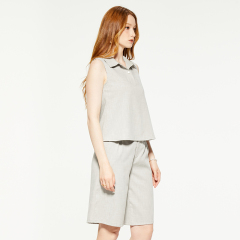 Solid Linen Shirt Collar Sleeveless Top