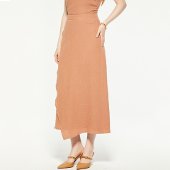 Peach wrap-effect chiffon midi skirt