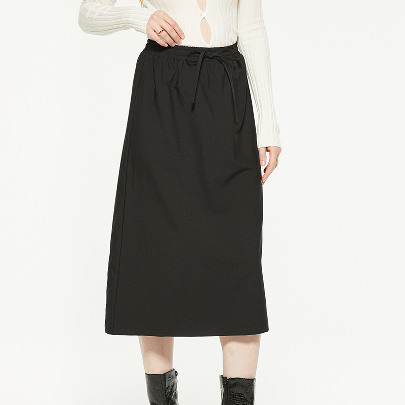 Elastic band bow loose midi skirt