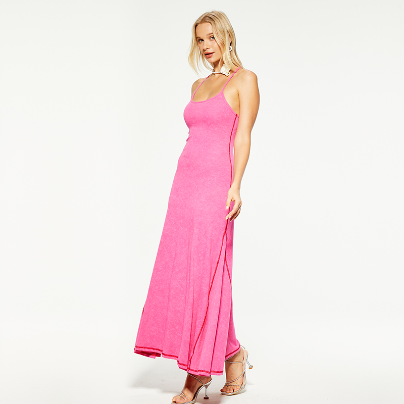 Slim fit pink backless cotton suspender dress