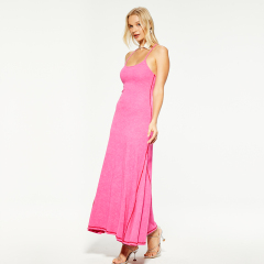 Slim fit pink backless cotton suspender dress