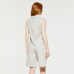 Solid Linen Shirt Collar Sleeveless Top