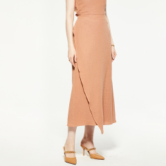Peach wrap-effect chiffon midi skirt