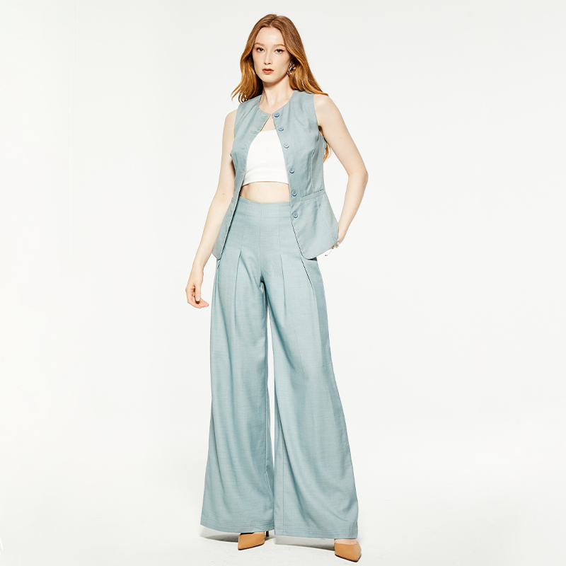 Solid color round neck sleeveless suit vest