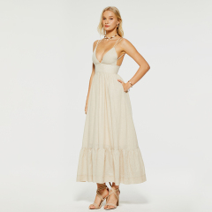 Resort style v-neck double strap backless suspender dress