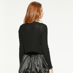 Black slim-fitting deep V-neck cardigan with earrings