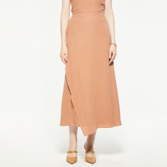 Peach wrap-effect chiffon midi skirt