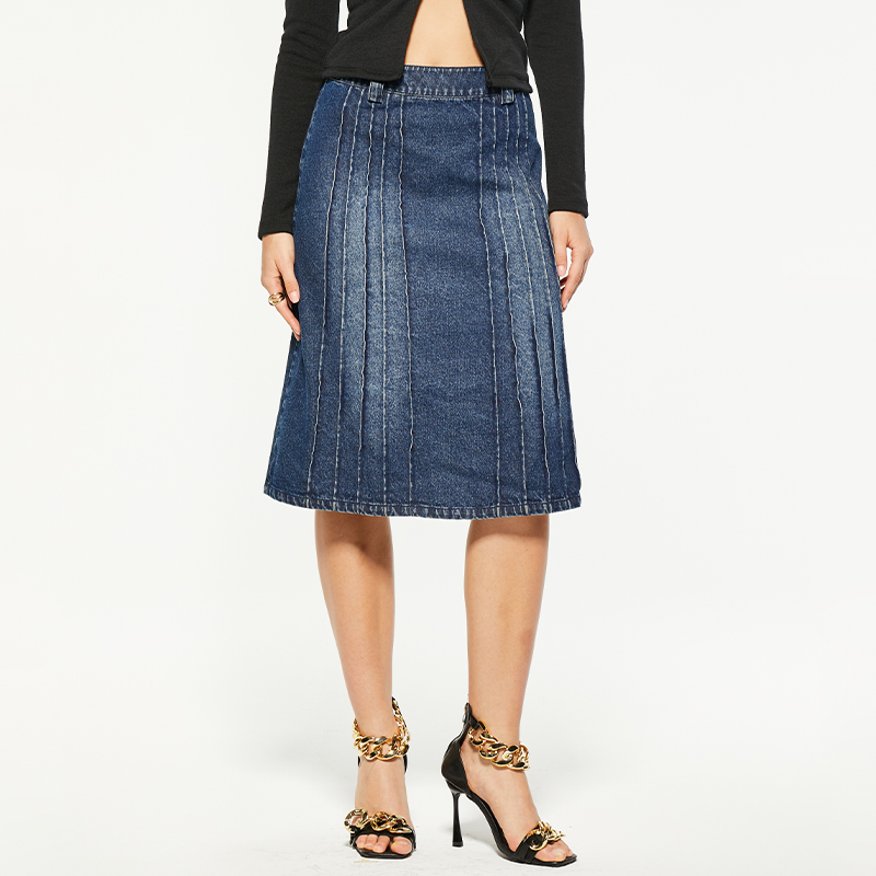 OEM fashionable blue textured denim skirt
