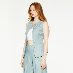 Solid color round neck sleeveless suit vest
