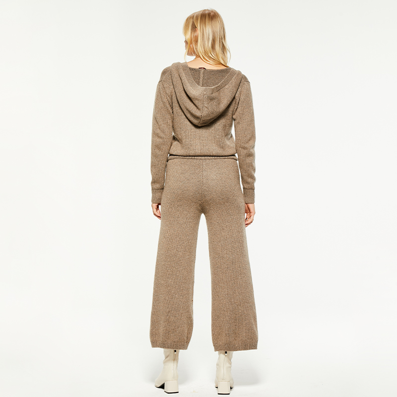 Brown Long Knit Wool Blend Hooded Jumpsuit