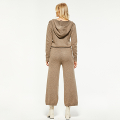 Brown Long Knit Wool Blend Hooded Jumpsuit