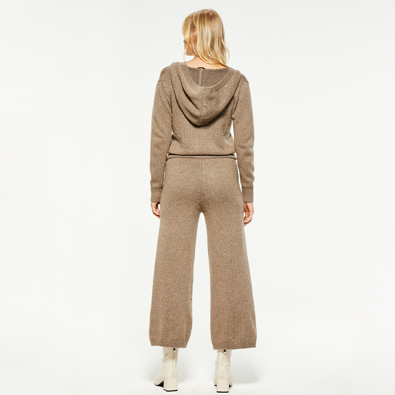 Brown Long Knit Wool Blend Hooded Jumpsuit