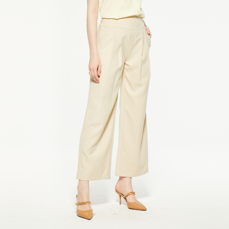 Casual beige pocket straight pants