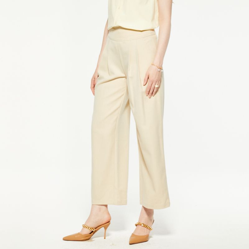 Casual beige pocket straight pants