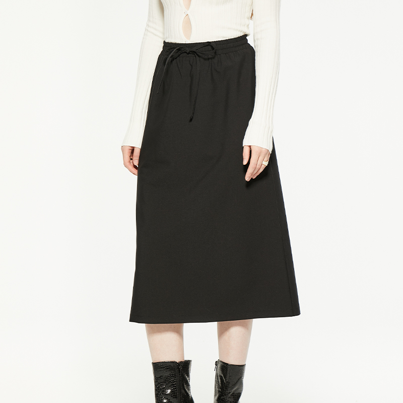 Elastic band bow loose midi skirt