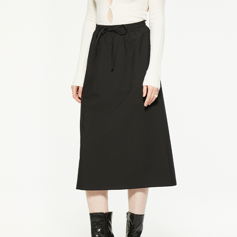Elastic band bow loose midi skirt