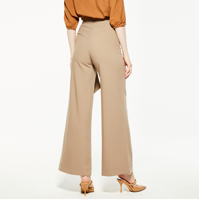 Brown Wrap Belt Wide Leg Pants