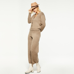 Brown Long Knit Wool Blend Hooded Jumpsuit