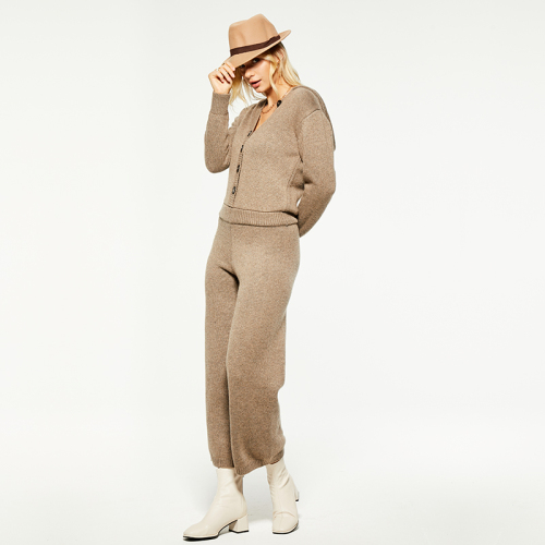 Brown Long Knit Wool Blend Hooded Jumpsuit