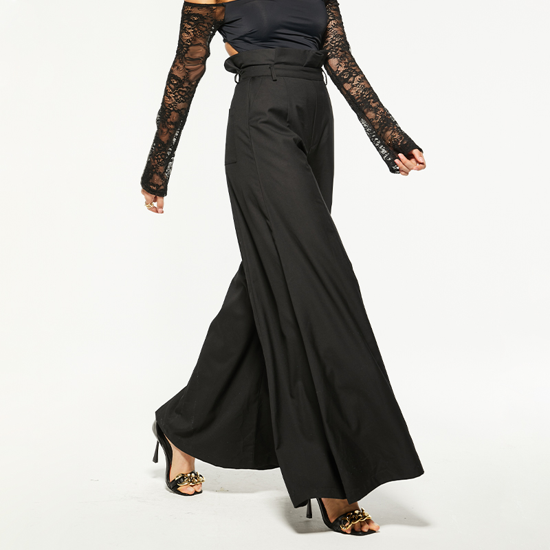 High waisted black ultra wide leg pants