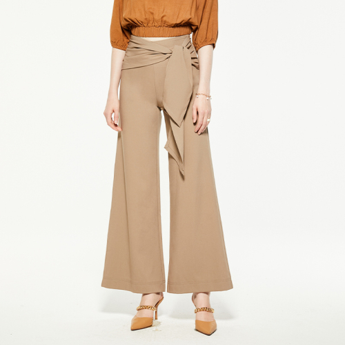 Brown Wrap Belt Wide Leg Pants