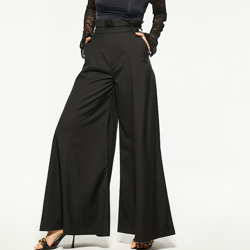 High waisted black ultra wide leg pants