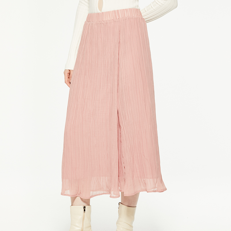 Pink fungus-trimmed chiffon midi skirt