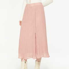 Pink fungus-trimmed chiffon midi skirt