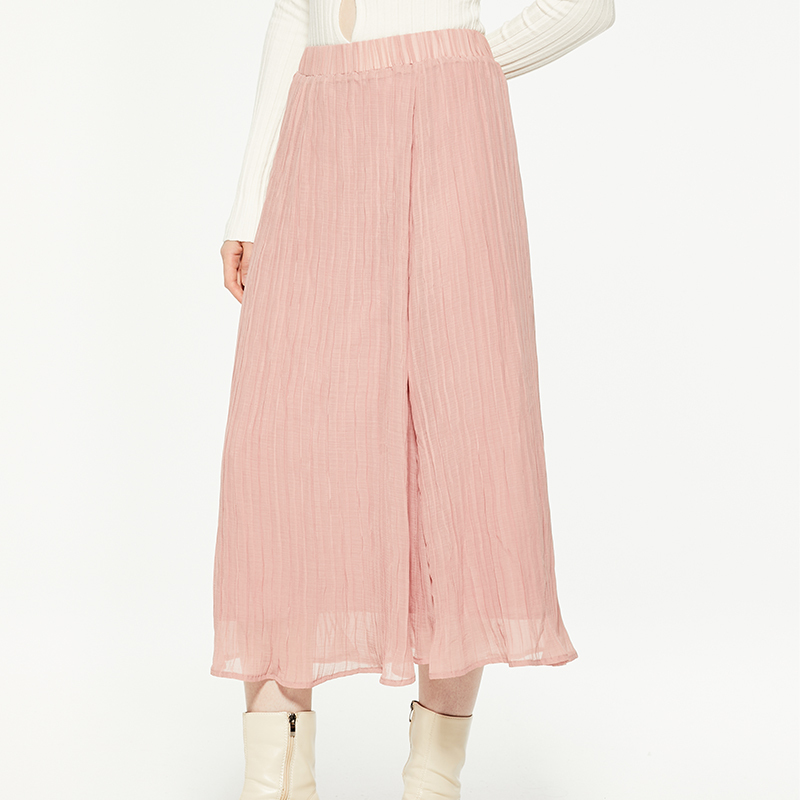 Pink fungus-trimmed chiffon midi skirt