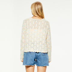 Cream Floral printed Textured Seasonal Knit Cardigan