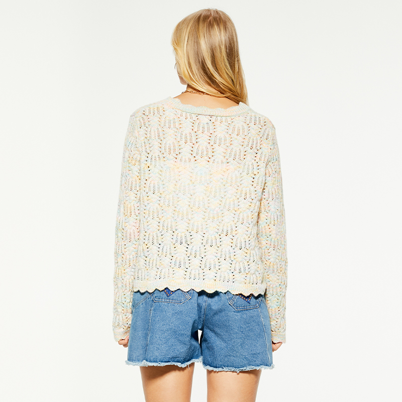 Cream Floral printed Textured Seasonal Knit Cardigan