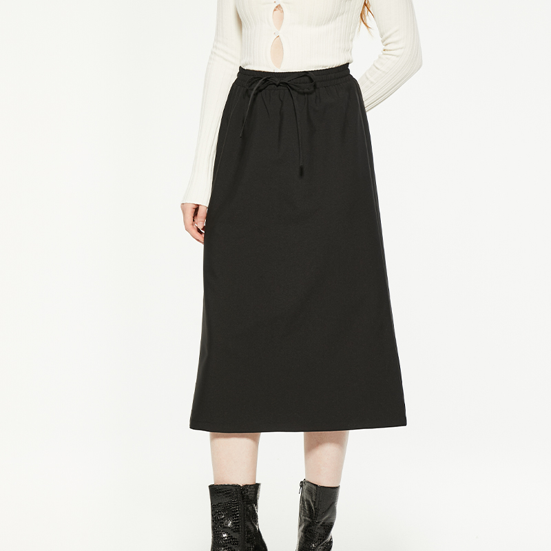 Elastic band bow loose midi skirt
