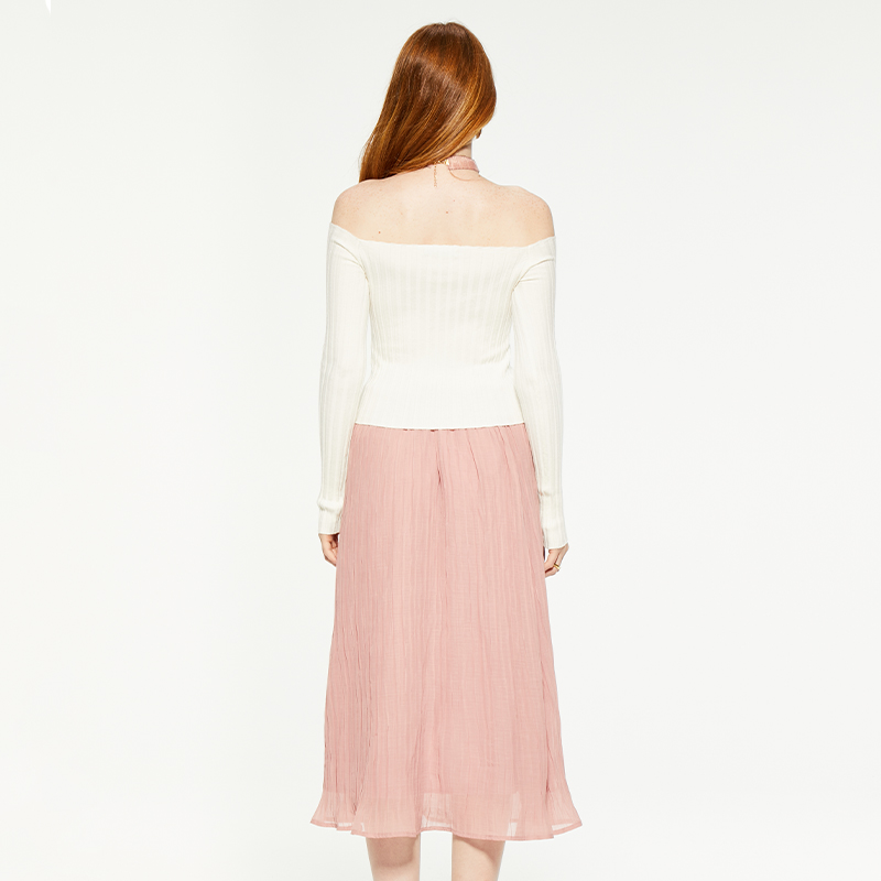 One-shoulder hollow knitted long-sleeved top